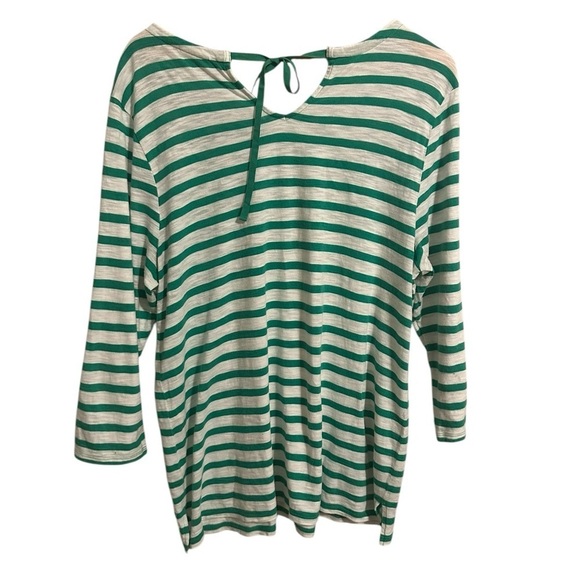 Chico’s Green Striped Bedazzled Embellished-Neckline Top Nautical Size 16 - Picture 5 of 11